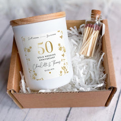 50th Golden Wedding Anniversary Scented Candle 50 Years of Love Personalised Gift for Mum Dad Grandparents with Names Date Gold Anniversary