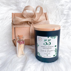 55th Emerald Wedding Anniversary Gift Scented Candle 55 Years Marriage Personalised Gift for Mum & Dad Grandparents with Names and Date