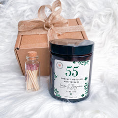 55th Emerald Wedding Anniversary Gift Scented Candle 55 Years Marriage Personalised Gift for Mum & Dad Grandparents with Names and Date