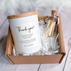 Personalised thank you scented candle with your text, Includes Gift Box & Matches, Gift for her him Minimalist luxury Teacher appreciation happyinky