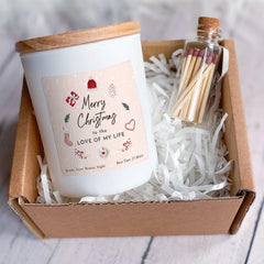 Christmas Candle Gift for Boyfriend Girlfriend Fiancé Wife or Husband Vegan Soy Wax Free Gift Box and Mini Matches Jar
