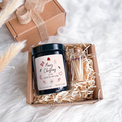 Christmas Candle Gift for Boyfriend Girlfriend Fiancé Wife or Husband Vegan Soy Wax Free Gift Box and Mini Matches Jar