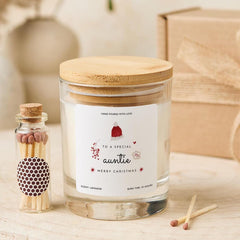 Christmas Gift for Auntie Vegan Soy Wax Candle with Bamboo Lid Free Gift Package with Mini Matches Jar
