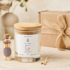 Christmas Gift for Cousin Vegan Soy Wax Candle with Bamboo Lid Free Gift Package with Mini Matches Jar