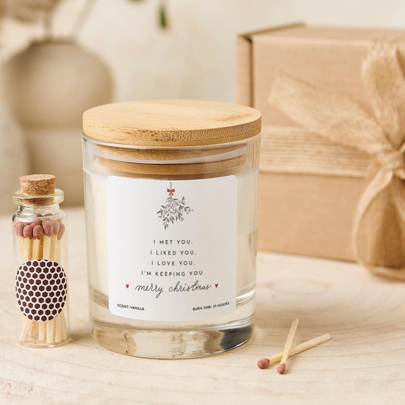 Christmas Gift for Girlfriend or Wife Vegan Soy Wax Candle Free Gift Package and Mini Matches Jar