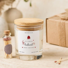 Christmas Gift for Husband Vegan Soy Wax Candle with Bamboo Lid Free Gift Package with Mini Matches Jar