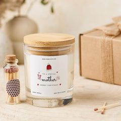 Christmas Gift for Mother Mummy Mum Vegan Soy Wax Candle with Bamboo Lid Free Gift Package with Mini Matches Jar
