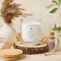 Christmas Gift for Son in Law Vegan Soy Wax Candle with Bamboo Lid Free Gift Package with Mini Matches Jar