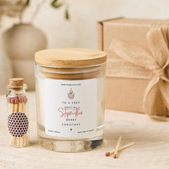 Christmas Gift for Stepmother Vegan Soy Wax Candle with Bamboo Lid Free Gift Package with Mini Matches Jar