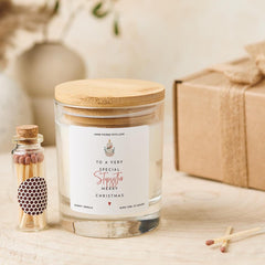 Christmas Gift for Stepsister Vegan Soy Wax Candle with Bamboo Lid Free Gift Package with Mini Matches Jar