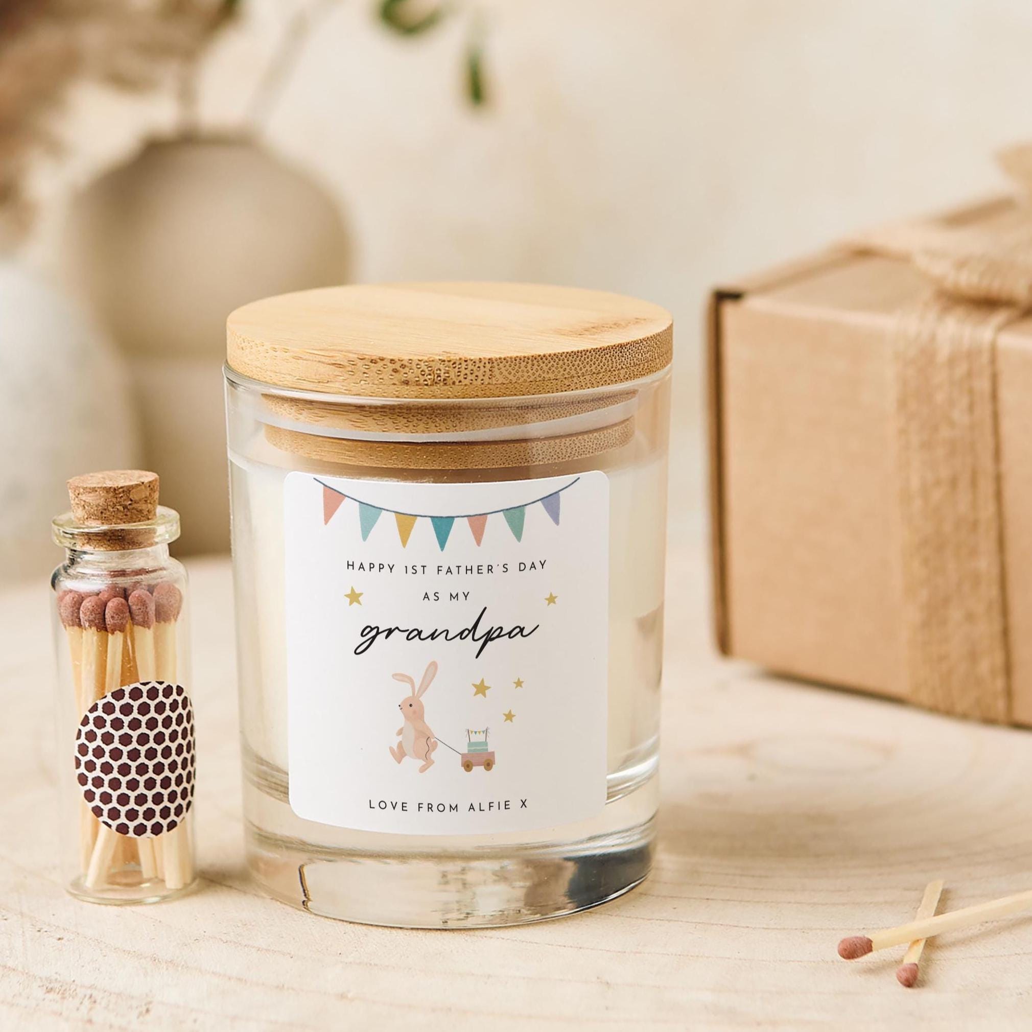 Cute First Father's Day Candle Gift Set Grandpa Keepsake Thoughtful and Heartfelt Gift for New Grandad from Grandson Granddaughter Baby Bump