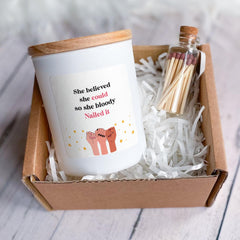 Empowering Candle Gift for Her | "She Believed She Could So She Bloody Nailed It" | Exam Success, Graduation, Congrats Gift