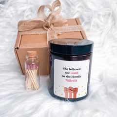 Empowering Candle Gift for Her | "She Believed She Could So She Bloody Nailed It" | Exam Success, Graduation, Congrats Gift