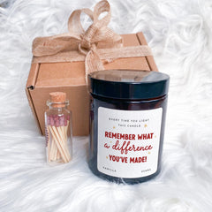End of Term Teacher Candle Gift Remember What a Difference You've Made Thank You Present from Student Class or Parent gift Vegan Soy Wax