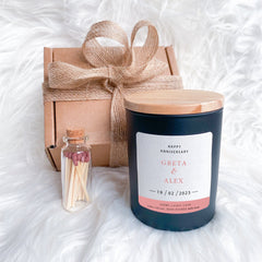 Engagement candle for couple with names and date, Wedding Anniversary or Engagement Gift Soy Wax Scented Candle, Mr Mrs On Your Day