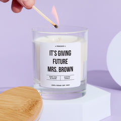 Engagement Candle Gift for Bride It's Giving Future Mrs. Last Name Fun Keepsake for Bride to - be Wedding Planning Moments Vegan Present