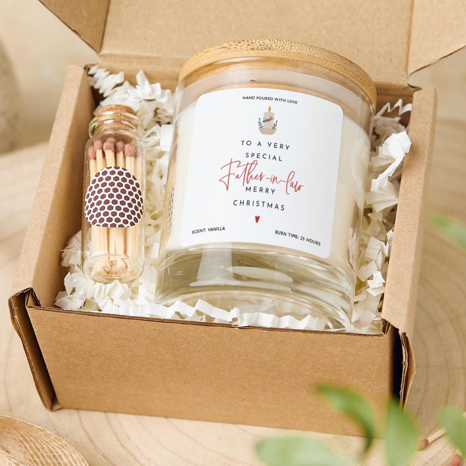 Father - in - Law Christmas Candle Gift Festive Holiday Keepsake Present for Him Thoughtful Seasonal Gift Box for Dad - in - Law at Xmas