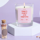 Funny 30th Birthday Candle Gift Celebrate Thirty Flirty and Thriving Fun Keepsake for Her Friend Bestie Vegan Soy Wax Candle