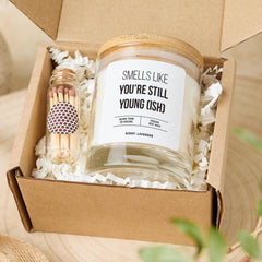 Funny Birthday Candle Gift for Friend Sister or Colleague Smells Like You're Still Young(ish) Cheeky Vegan Soy Wax Keepsake