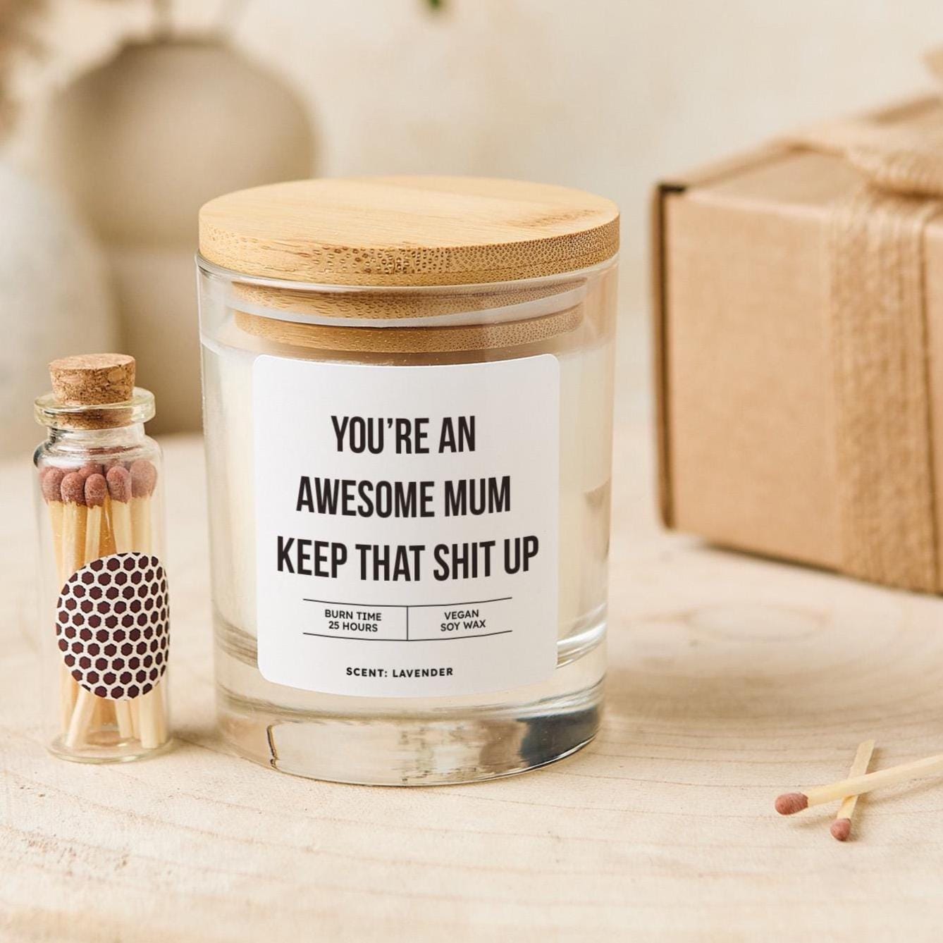 Funny Candle Gift for Mum Sassy Mother's Day Christmas Birthday Rude Present New Mum Baby Shower Gift Vegan Keepsake for Mother Mama Mummy