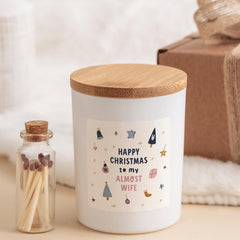 Funny Christmas Candle Gift for Fiancée Happy Holidays to My Almost Wife Engagement Present Vegan Soy Wax Candle Free Gift Box and Matches