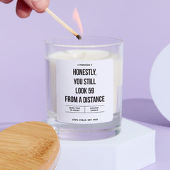 Funny Milestone Birthday Candle Gift for Her Honestly You Still Look 59 from a Distance Humorous Keepsake for Friend Mum Nanny Colleague