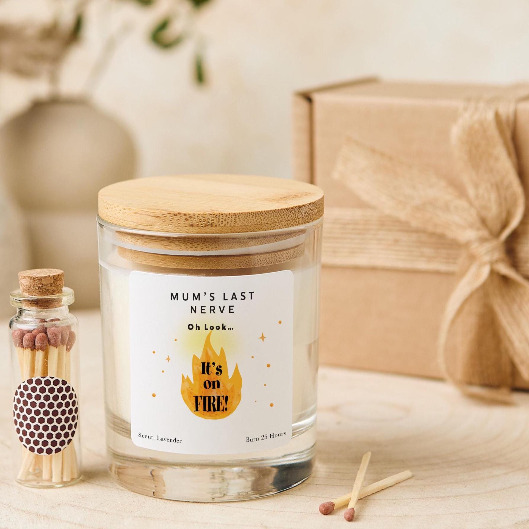 Funny Mum Candle Gift Mother’s Day Christmas Birthday Present for New Mummy Mum’s Last Nerve It’s on Fire Joke Humorous