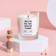 Funny New Mum Gift Set Candle Smells Like Milk Tears No Time to Shower Humorous Baby Shower Gift & Keepsake for New Mums
