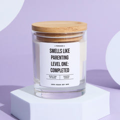 Funny Parenting Candle Gift Smells Like Parenting Level One: Completed Playful Keepsake for First Birthday Gift for Parents Mum Dad