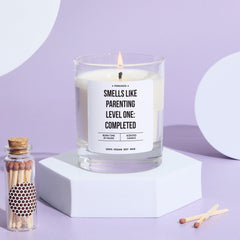 Funny Parenting Candle Gift Smells Like Parenting Level One: Completed Playful Keepsake for First Birthday Gift for Parents Mum Dad