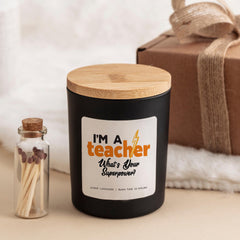Funny teacher gift candle with superpower quote FREE gift wrap and match jar End of term gift Thank you present Teacher appreciation