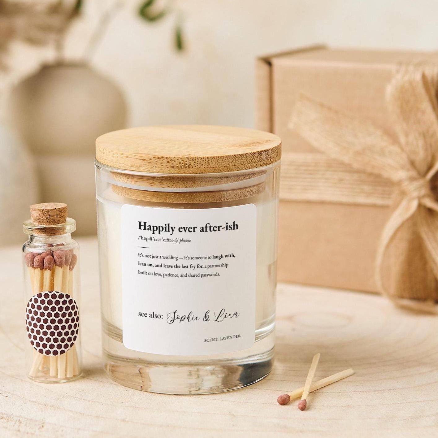 Funny Wedding Gift Happily Ever After - ish Candle Gift with Couple Name Fun Keepsake for Wife Husband Engagement Anniversary Valentine’s Day