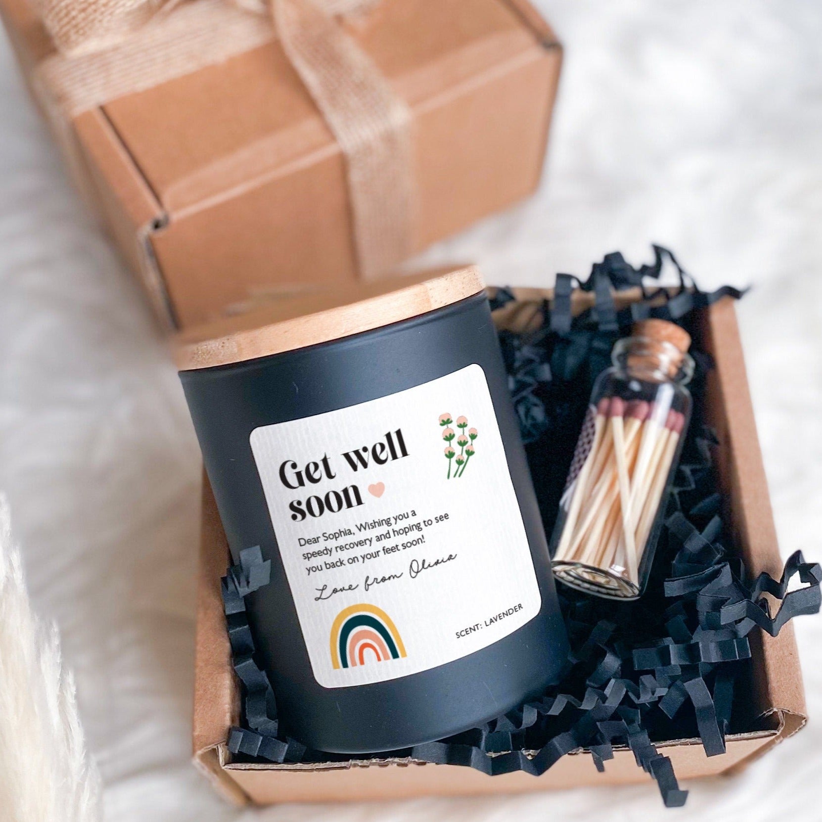 Get Well Soon Candle Gift Box for Her Him Rainbow Encouragement Gift Thinking of you gifts Gift for friend Sympathy Personalised Gift