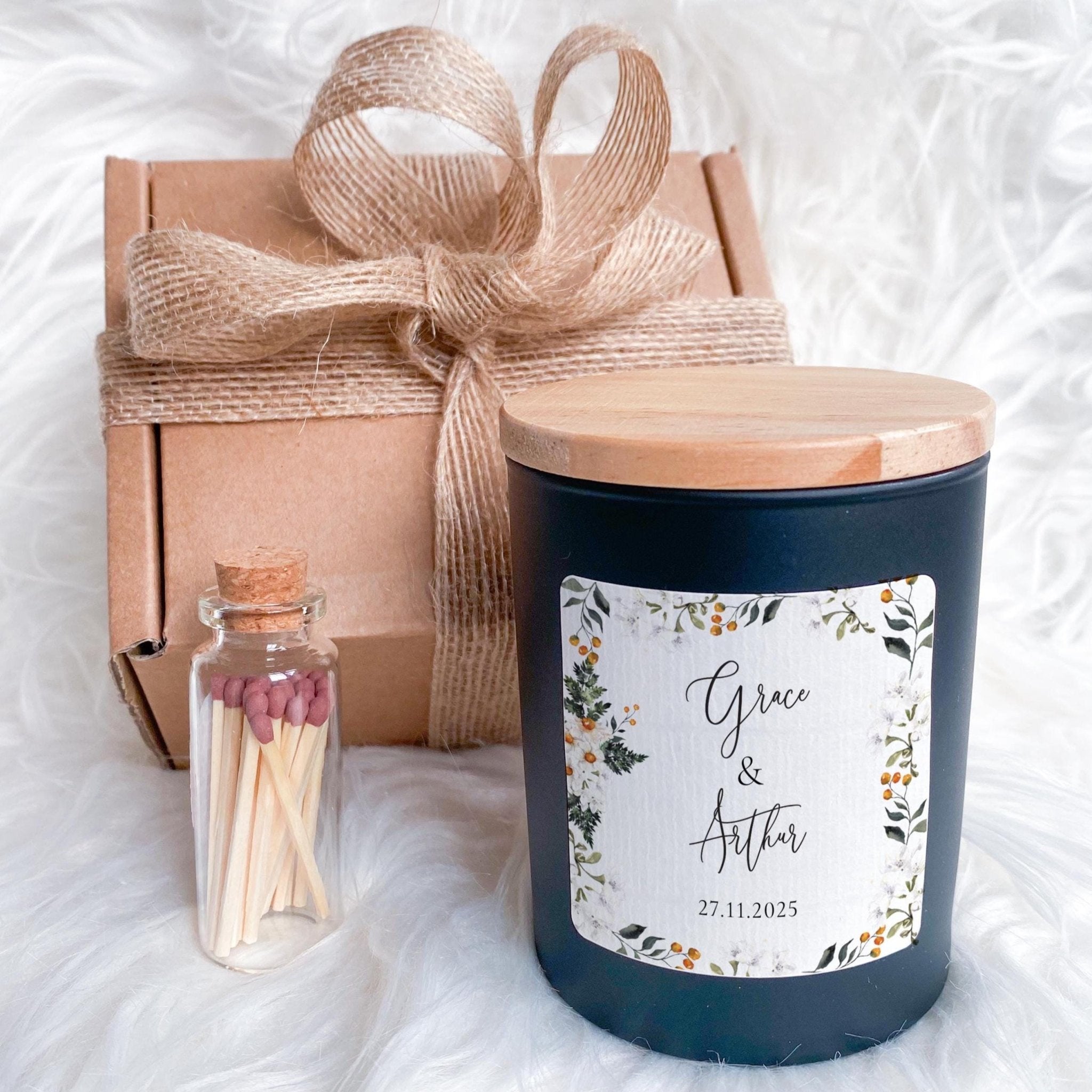 Gift for a Couple Wedding Engagement or Anniversary Scented Vegan Candle Elegant Gift for Couple Bride Groom with Names and Date