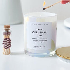 Happy Christmas sis scented candle with metal lid and matches jar Gift for sister Luxurious Christmas present for sister