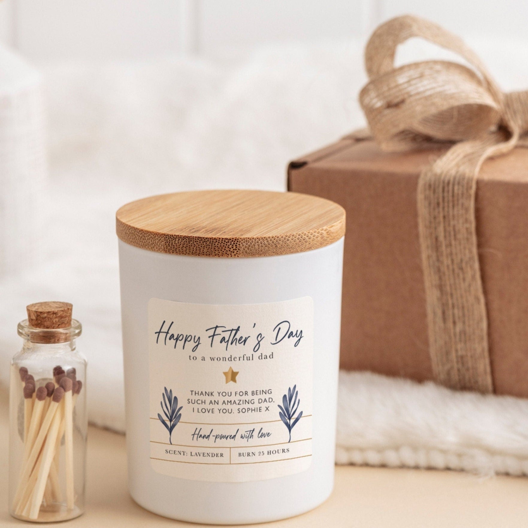 Happy Father's Day to a wonderful dad scented soy wax candle gift set with your text first Father's Day Christmas Birthday gift for daddy