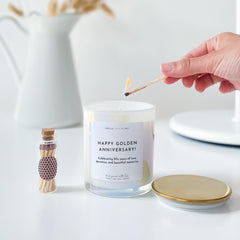 Happy golden anniversary scented candle with metal lid 50 Wedding anniversary gift for her him couple friend fifty 50th Anniversary present