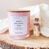 Happy holidays mum scented candle with metal lid and matches jar Gift for mummy Christmas present for mama Luxurious New mum gift