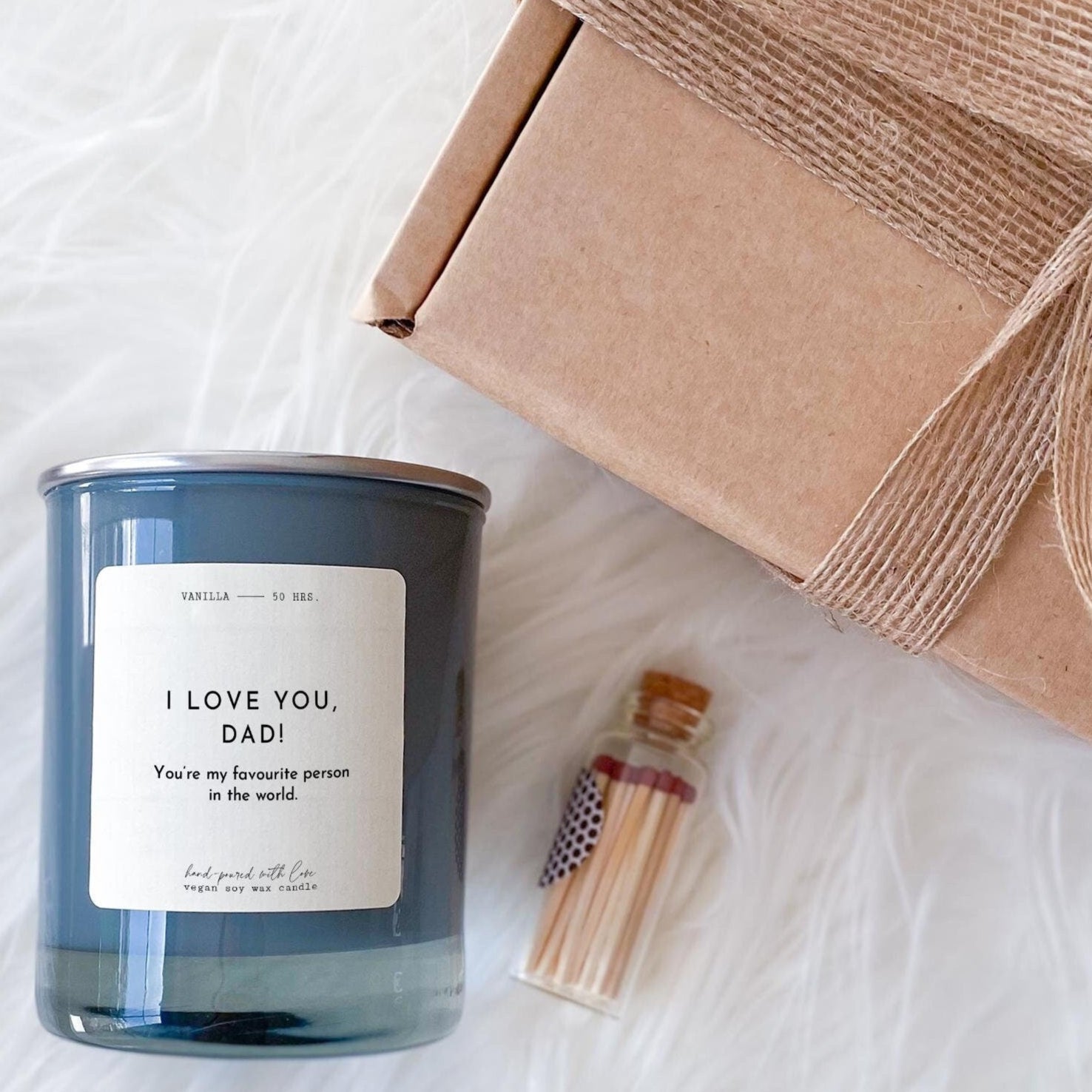 I love you Dad candle gift set with mini matches jar and gift box Gift for dad Christmas Father's Day Dad's birthday present Daddy Dada