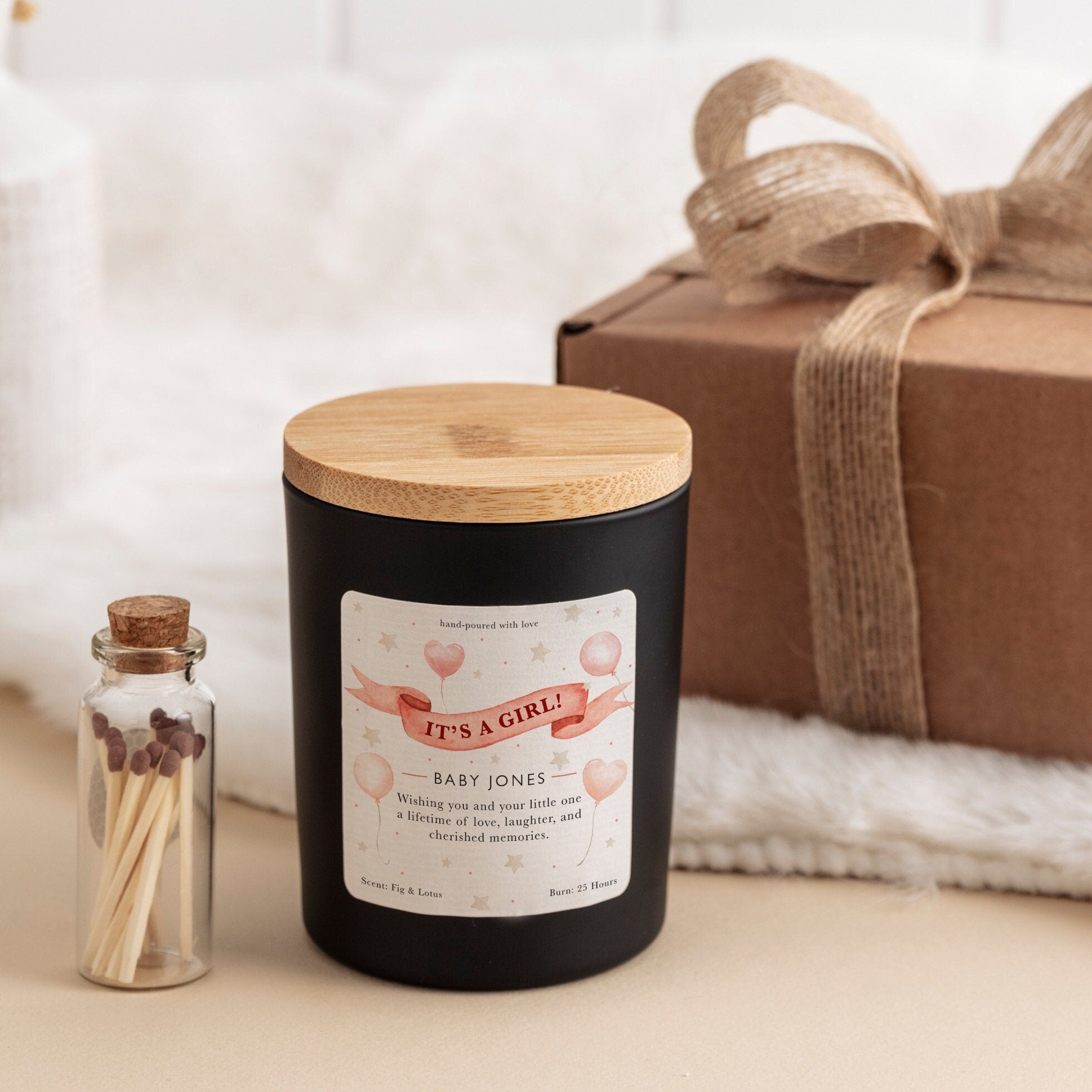 It's a girl boy new baby scented candle gift set for new mum with baby's name and your text Baby Congratulations gift keepsake Baby Shower