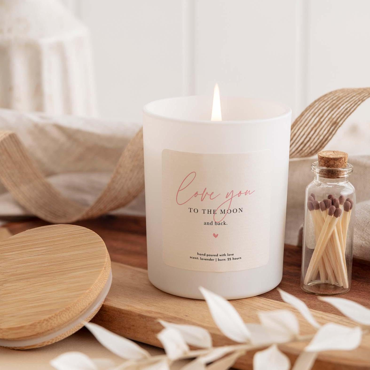 Love You to the Moon and Back Candle Gift Set Scented Soy Wax Candle with Matches Perfect for Wife Husband Boyfriend Girlfriend or Mum