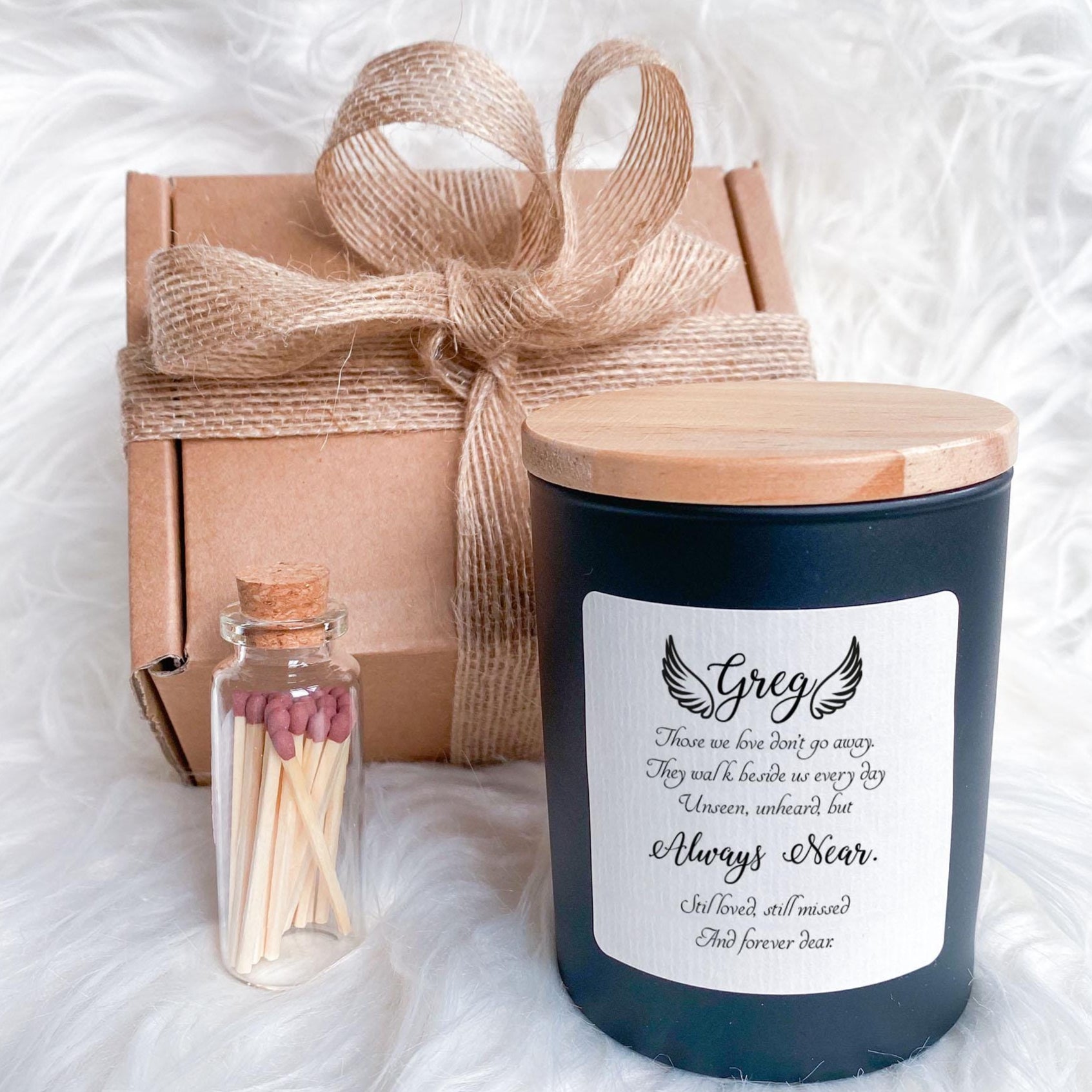 Memorial Candle with Wings | Always Near Poem | Remembrance Sympathy Gift for Loss of Loved One | Keepsake Gift Box