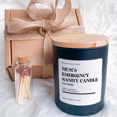 Mum's Emergency Sanity Candle Funny Gift Mother's Day Present for Mummy Mama New Mum Birthday Christmas Vegan Soy Wax Handmade Scented