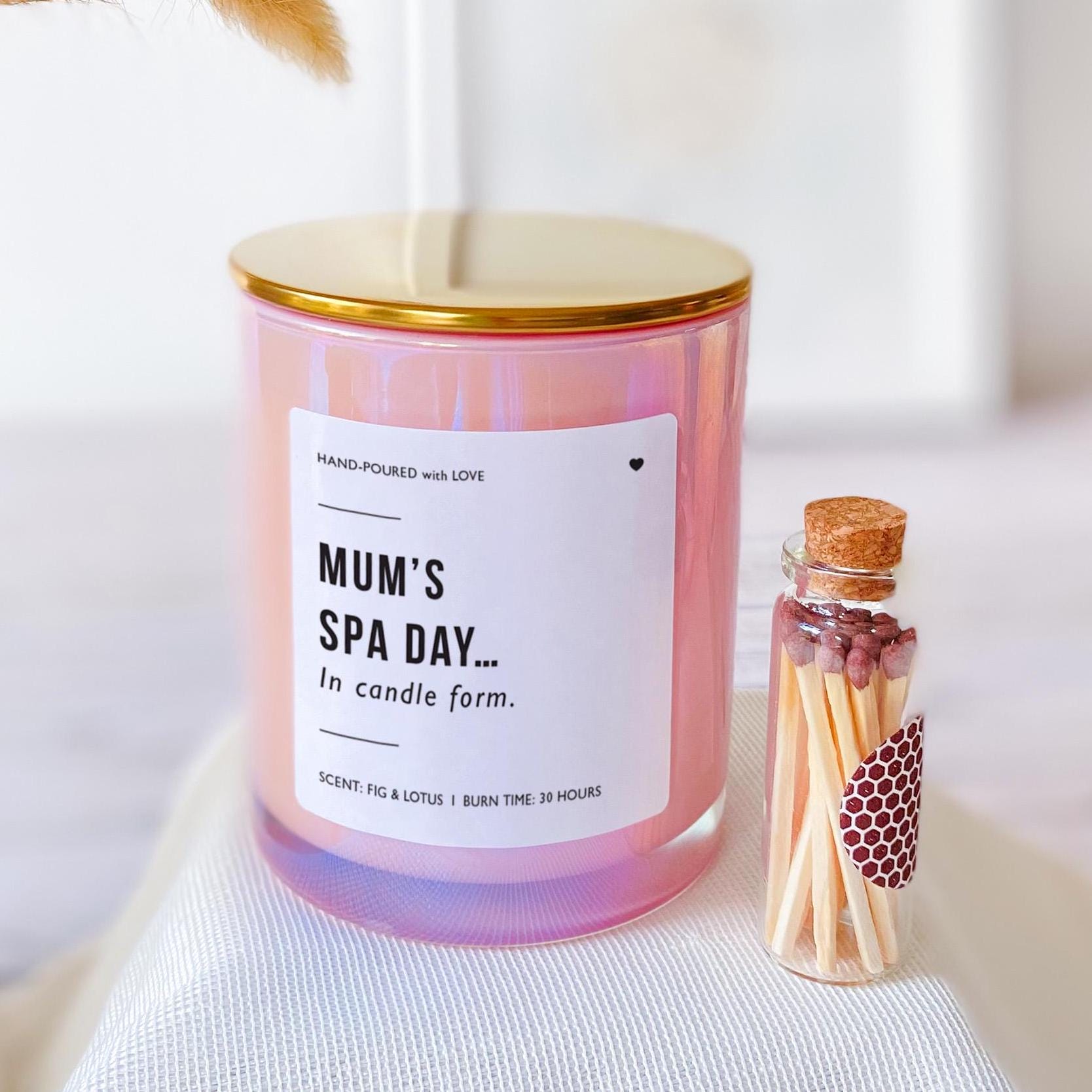 Mum's Spa Day Scented Candle Relaxing Funny Mother's Day Gift for Mummy Mama Birthday Christmas Self Care Present Home Decor Aromatherapy