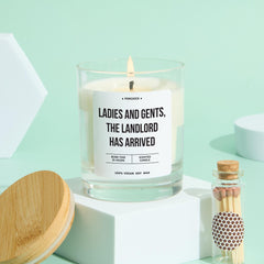 New Home Candle Gift Ladies and Gents The Landlord Has Arrived Fun Keepsake for New Landlords Property Owners Vegan Housewarming Gift