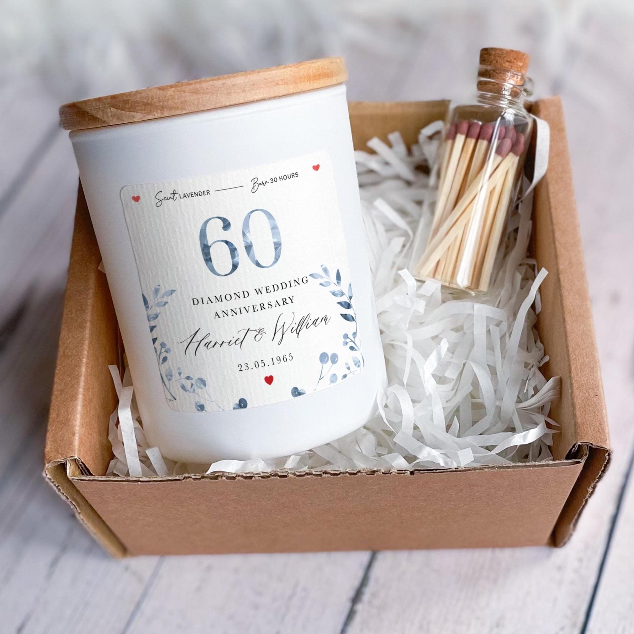 Personalised 60th Diamond Wedding Anniversary Scented Candle Unique 60 Anniversary Gift for Parents Grandparents Couple with Names & Date
