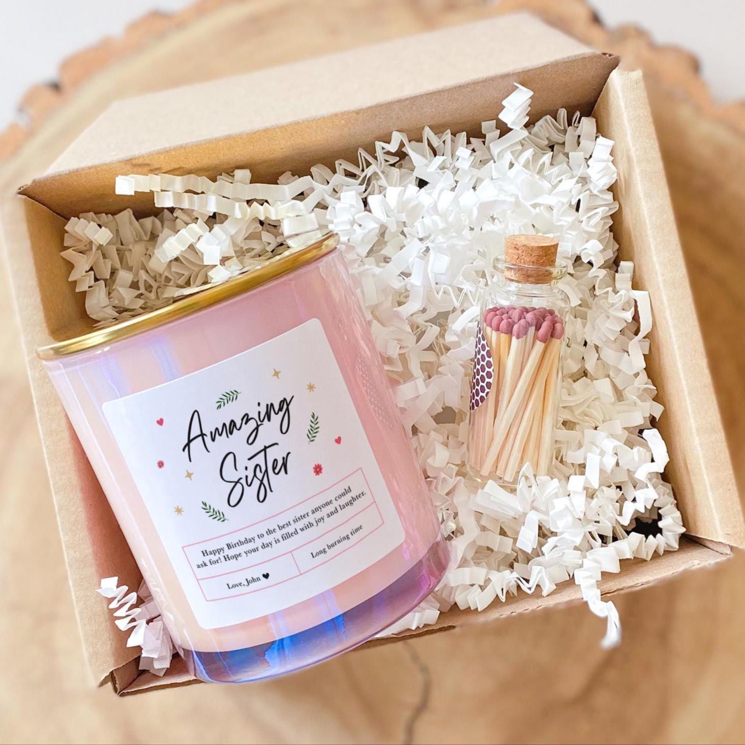 Personalised Amazing Sister Scented Soy Wax Candle FREE MATCHES JAR Christmas Birthday Thank you gift for sister Love you Sis Present Vegan