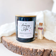 Personalised Amazing Sister Scented Soy Wax Candle FREE MATCHES JAR Christmas Birthday Thank you gift for sister Love you Sis Present Vegan