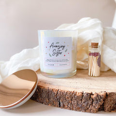 Personalised Amazing Sister Scented Soy Wax Candle FREE MATCHES JAR Christmas Birthday Thank you gift for sister Love you Sis Present Vegan