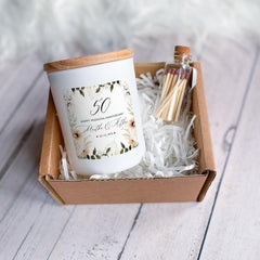 Personalised Anniversary Candle Gift Set for a Couple Her Him Celebrating 1st 10th 25th 30th 40th 50th or 60th Present with Names & Date